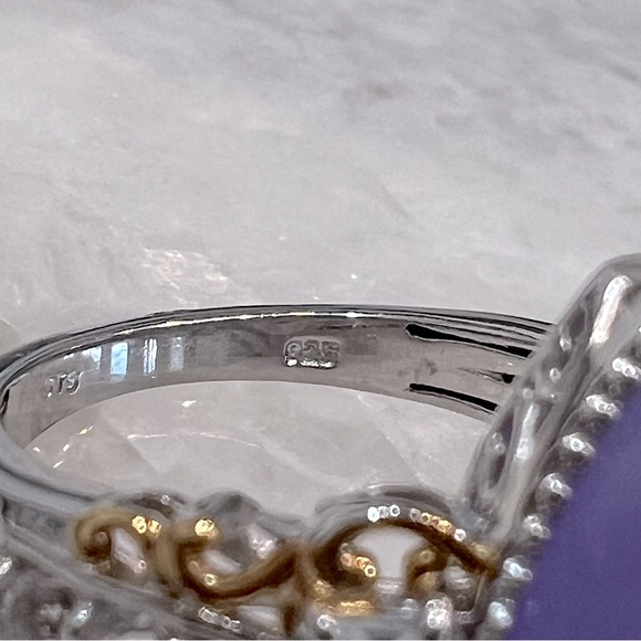 Burmese Purple Jade White Topaz 14K YG Sterling Silver Ring - Picture 11 of 12